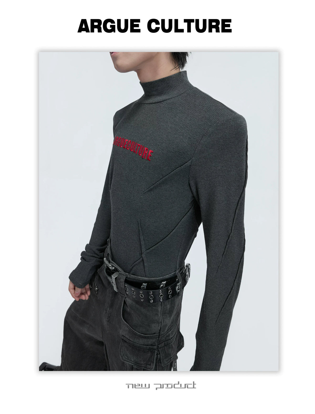 Deconstructed Turtleneck Long Sleeve Cotton-Wool Top - detail image 1
