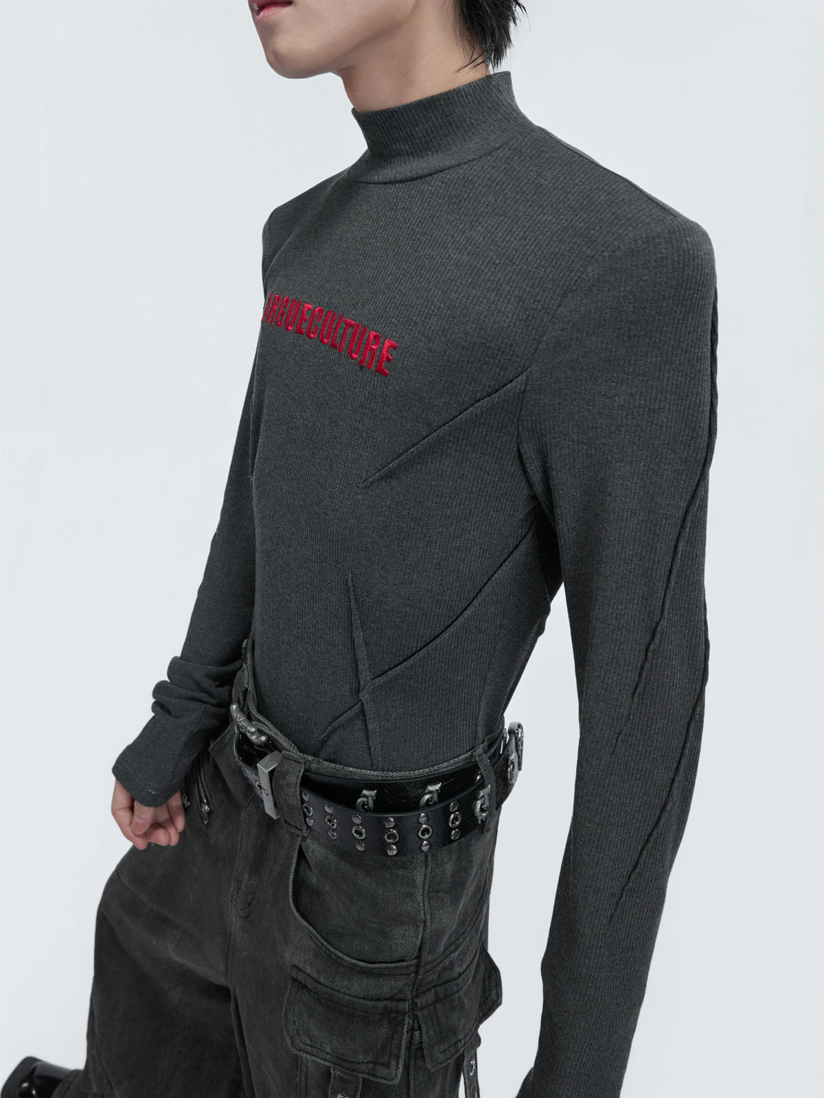 Deconstructed Turtleneck Long Sleeve Cotton-Wool Top - main image 2