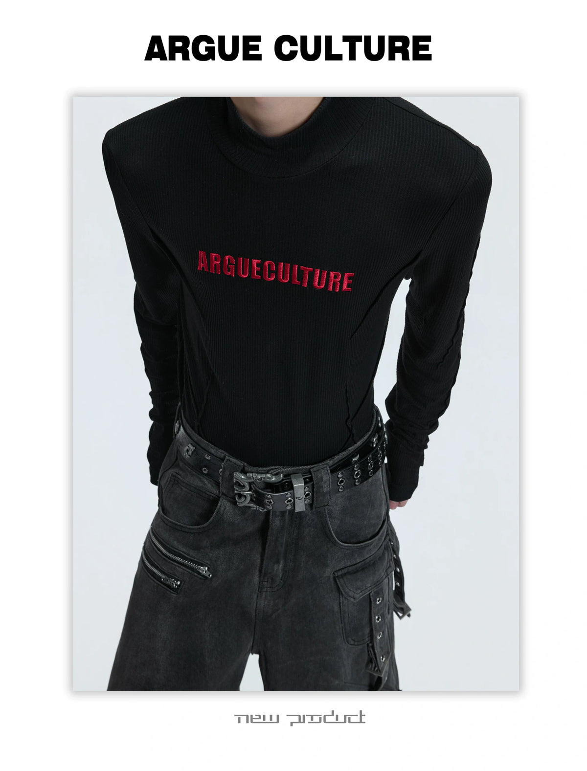 Deconstructed Turtleneck Long Sleeve Cotton-Wool Top - detail image 2