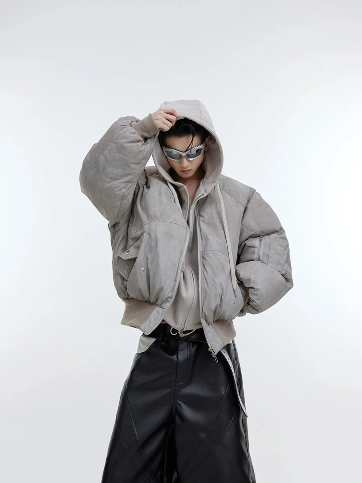 Deconstructed Two - Piece Hoodie & Puffer Jacket | Distressed Wash Short Coat - ArguE CulturE