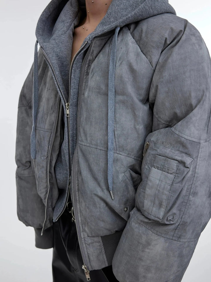 Deconstructed Two - Piece Hoodie & Puffer Jacket | Distressed Wash Short Coat - ArguE CulturE