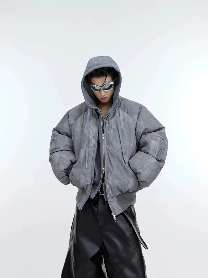 Deconstructed Two - Piece Hoodie & Puffer Jacket | Distressed Wash Short Coat - ArguE CulturE