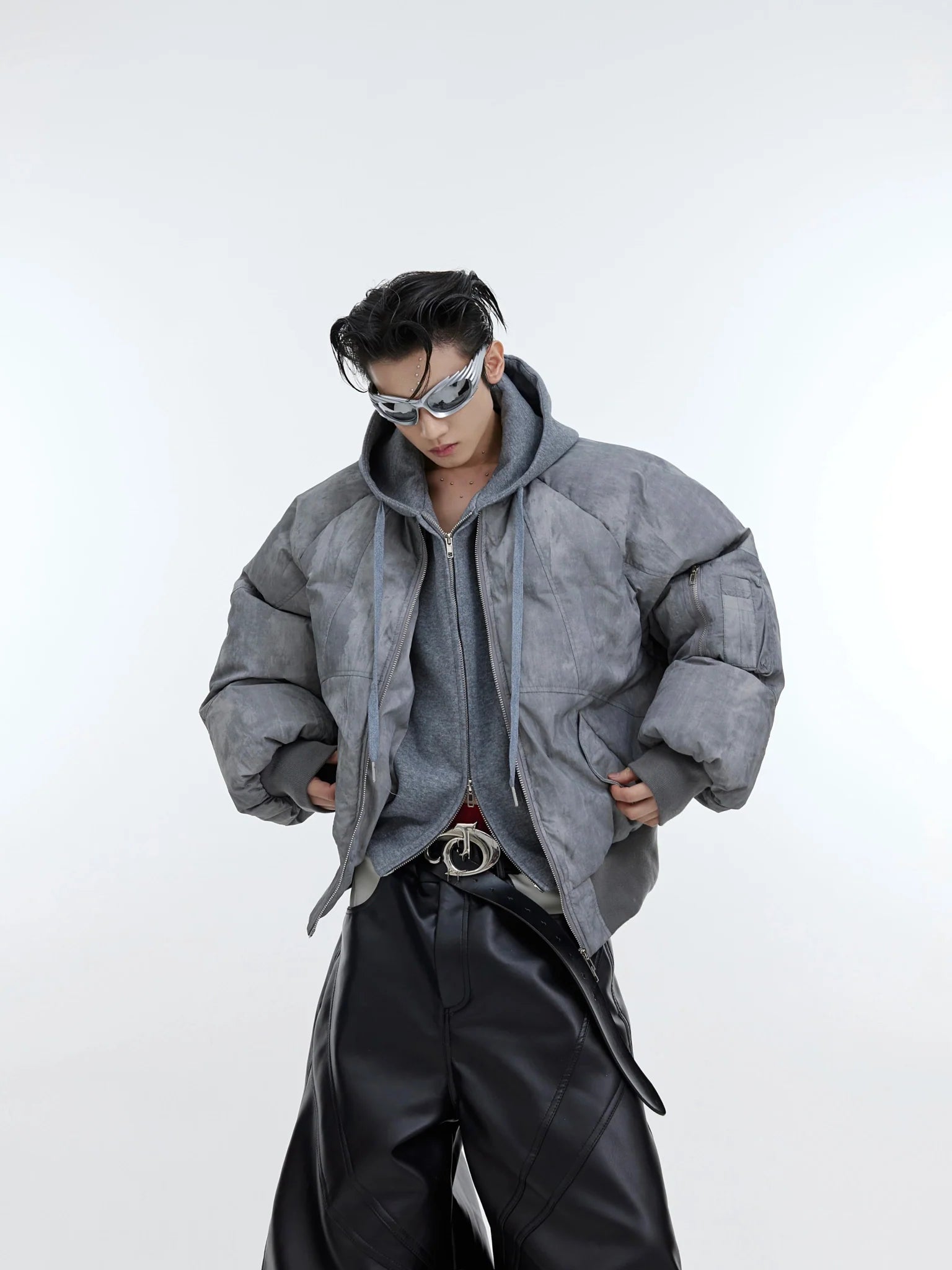 Deconstructed Two Piece Hoodie Puffer Jacket Distressed Wash Short Coat ArguE CulturE