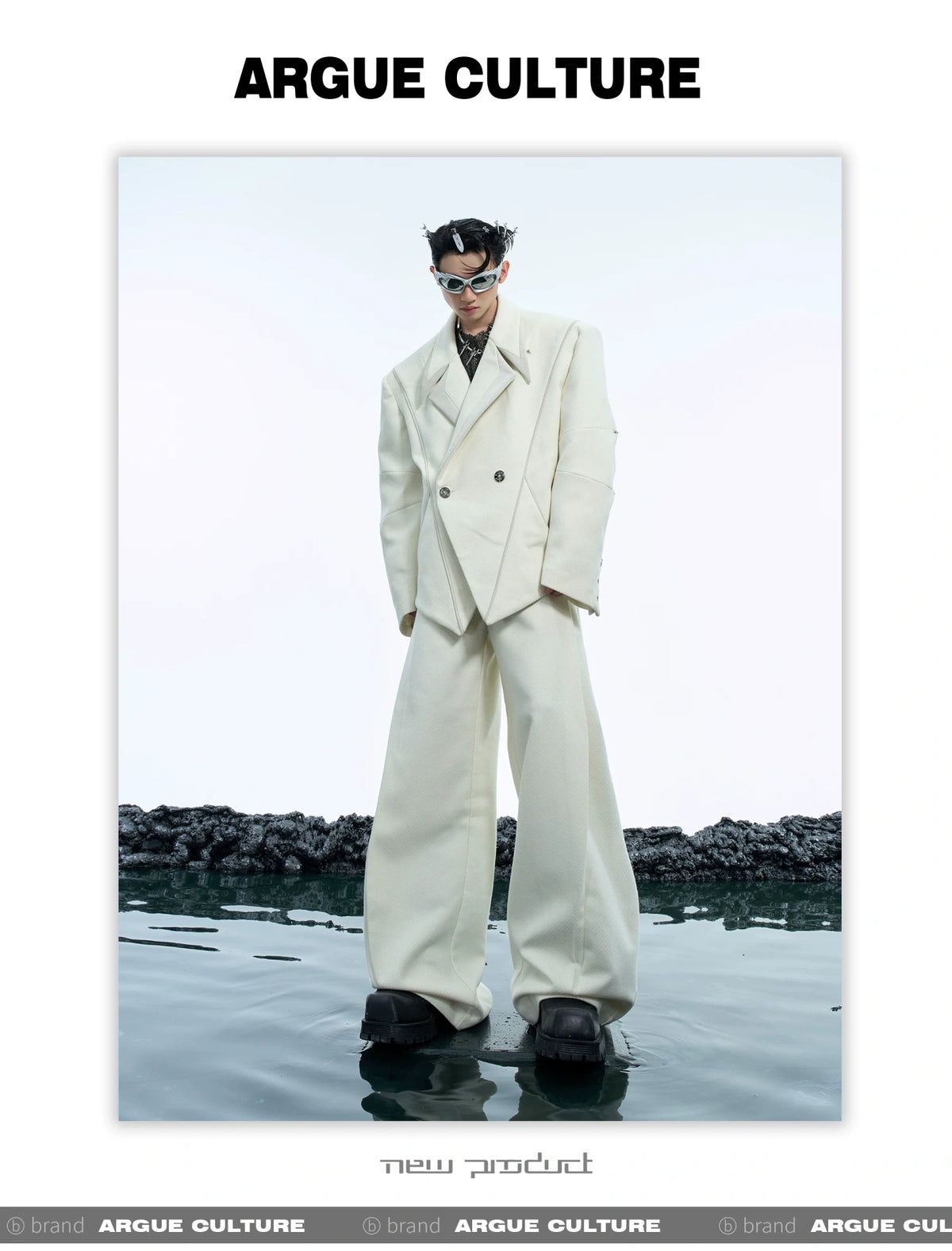 Deconstructed Unisex Metal-Accent Blazer in White - detail image 11