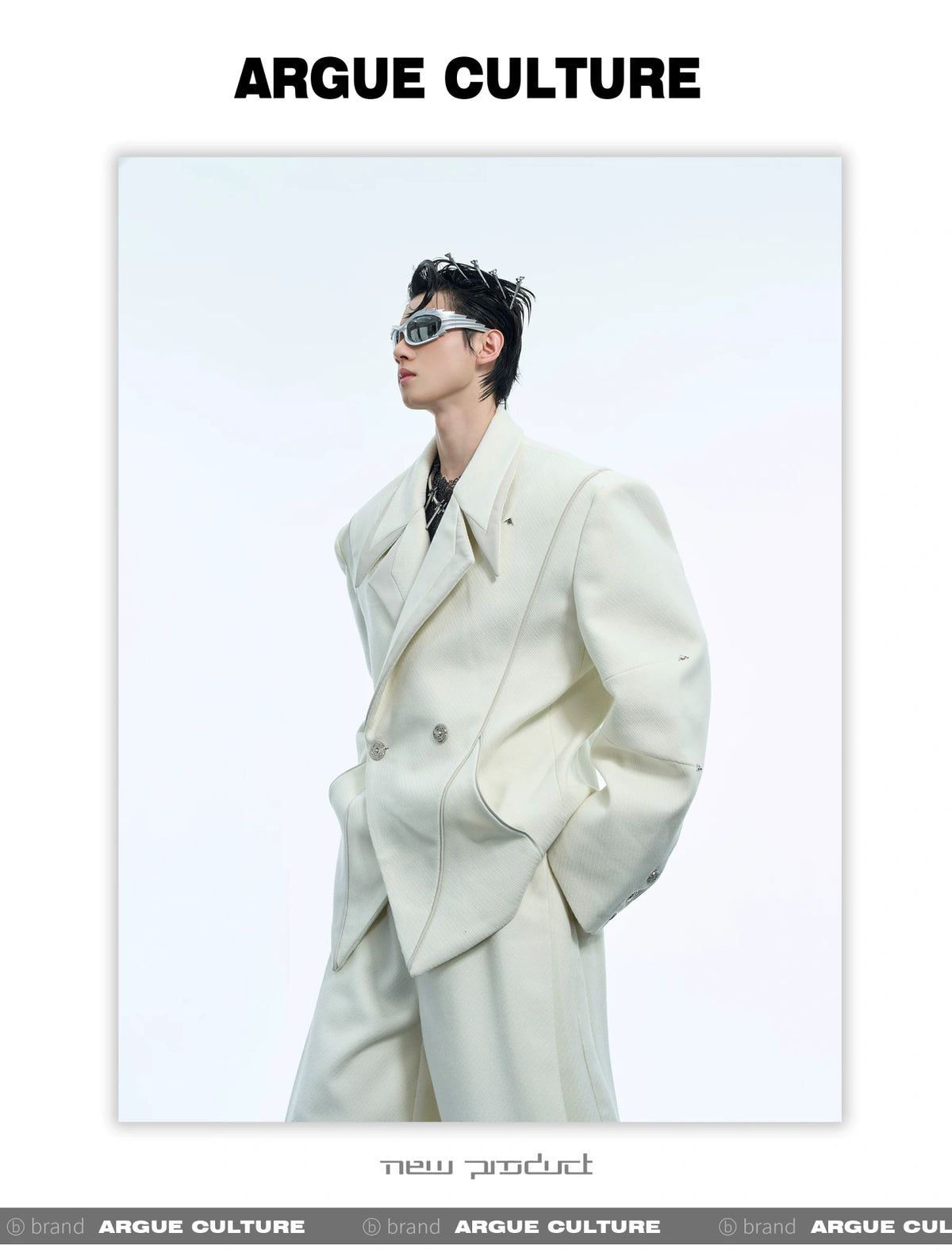 Deconstructed Unisex Metal-Accent Blazer in White - detail image 1
