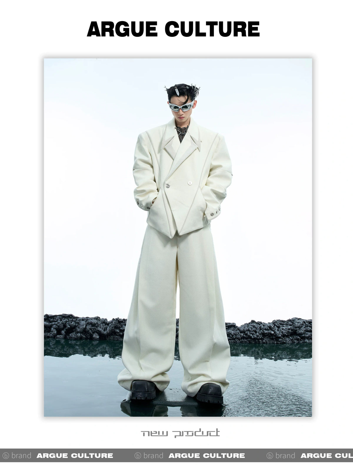 Deconstructed Unisex Metal-Accent Blazer in White - detail image 7