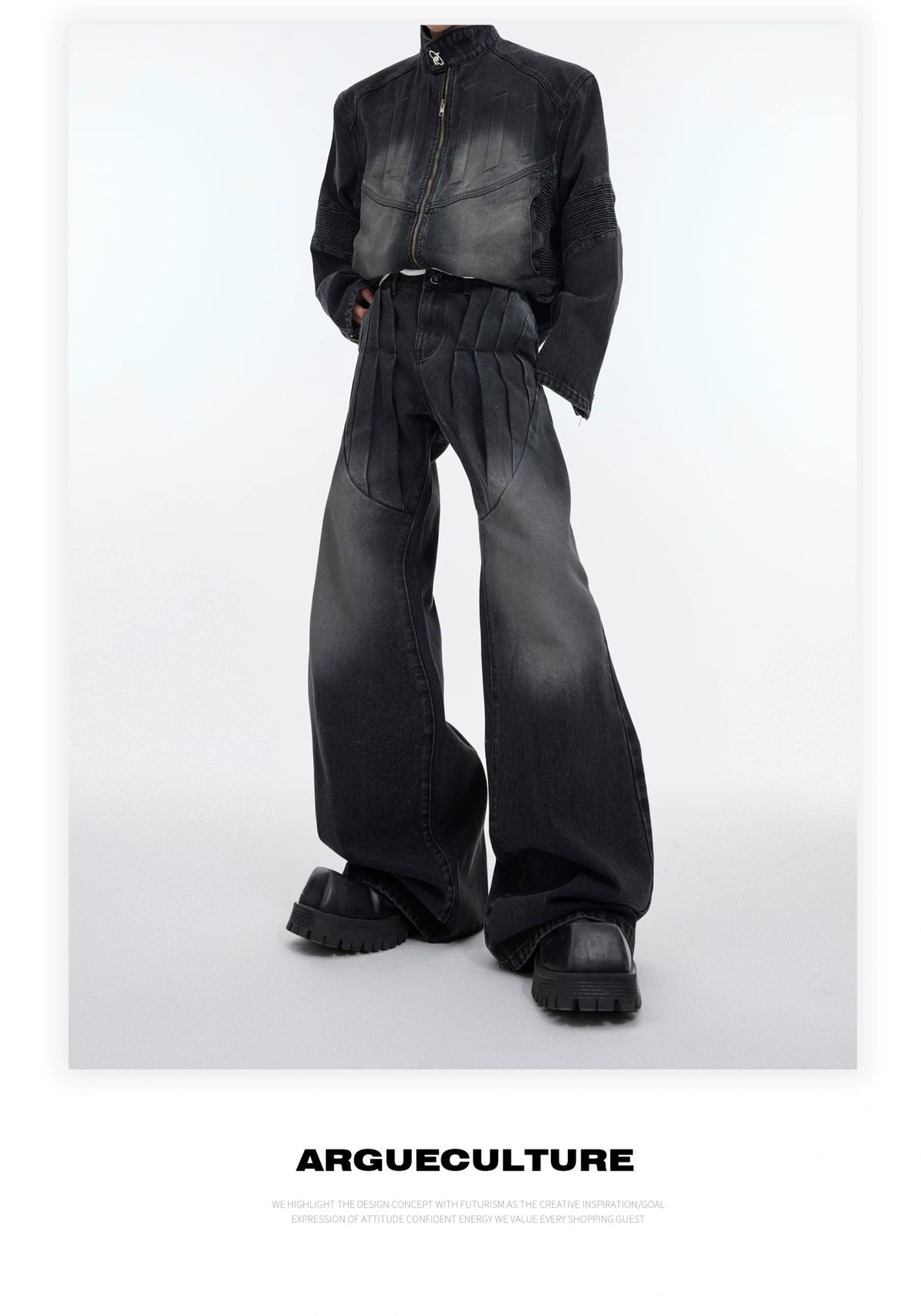 Deconstructed Washed Denim Jacket and Pants | Black, Blue - detail image 5