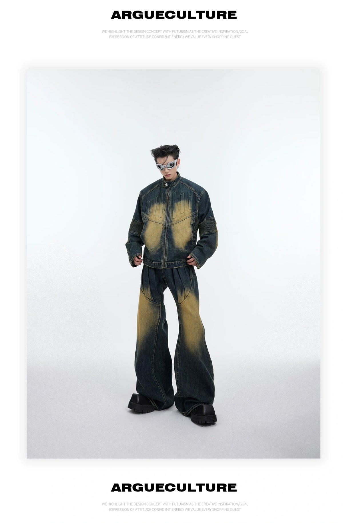 Deconstructed Washed Denim Jacket and Pants | Black, Blue - detail image 8