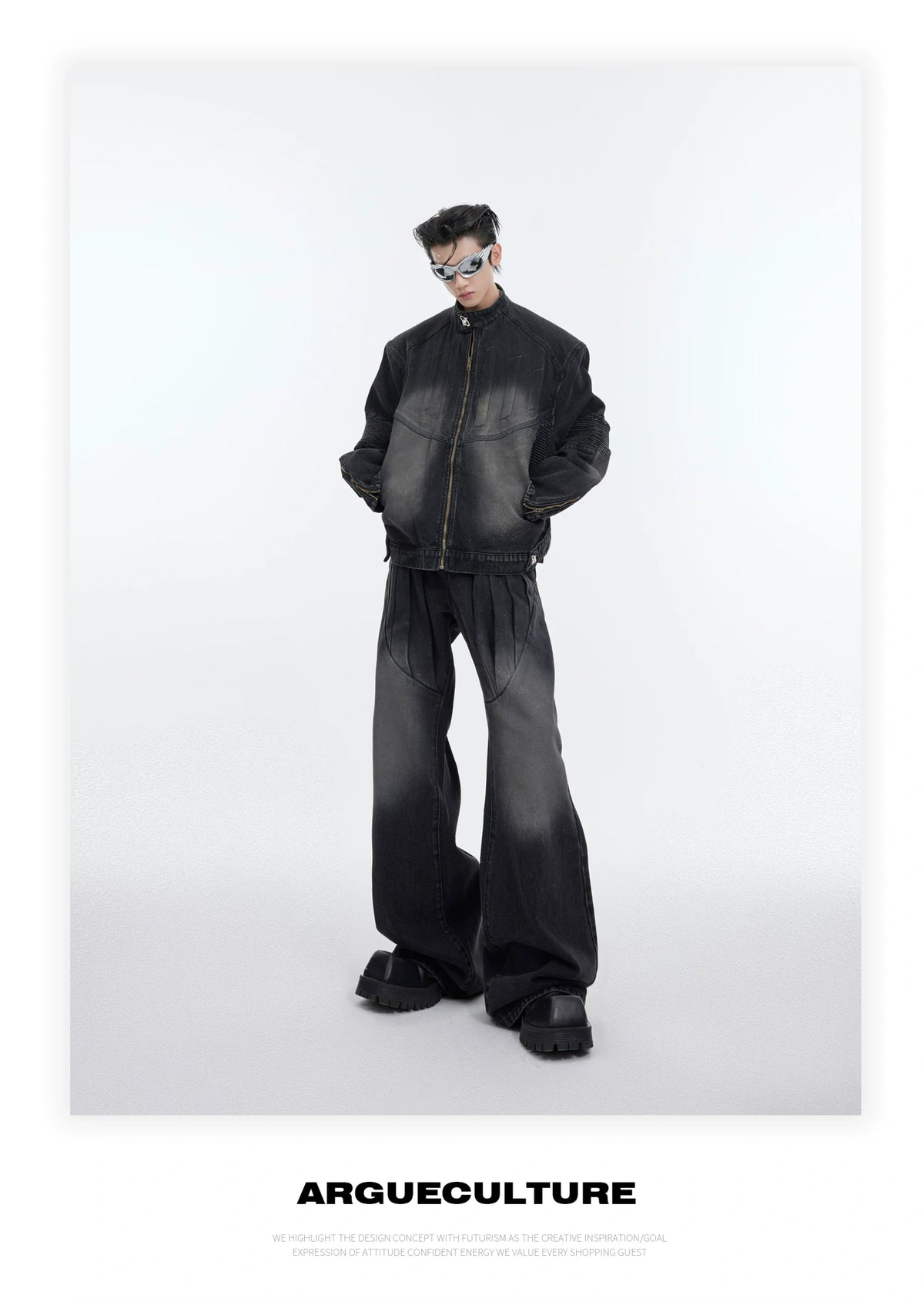Deconstructed Washed Denim Jacket and Pants | Black, Blue - detail image 4