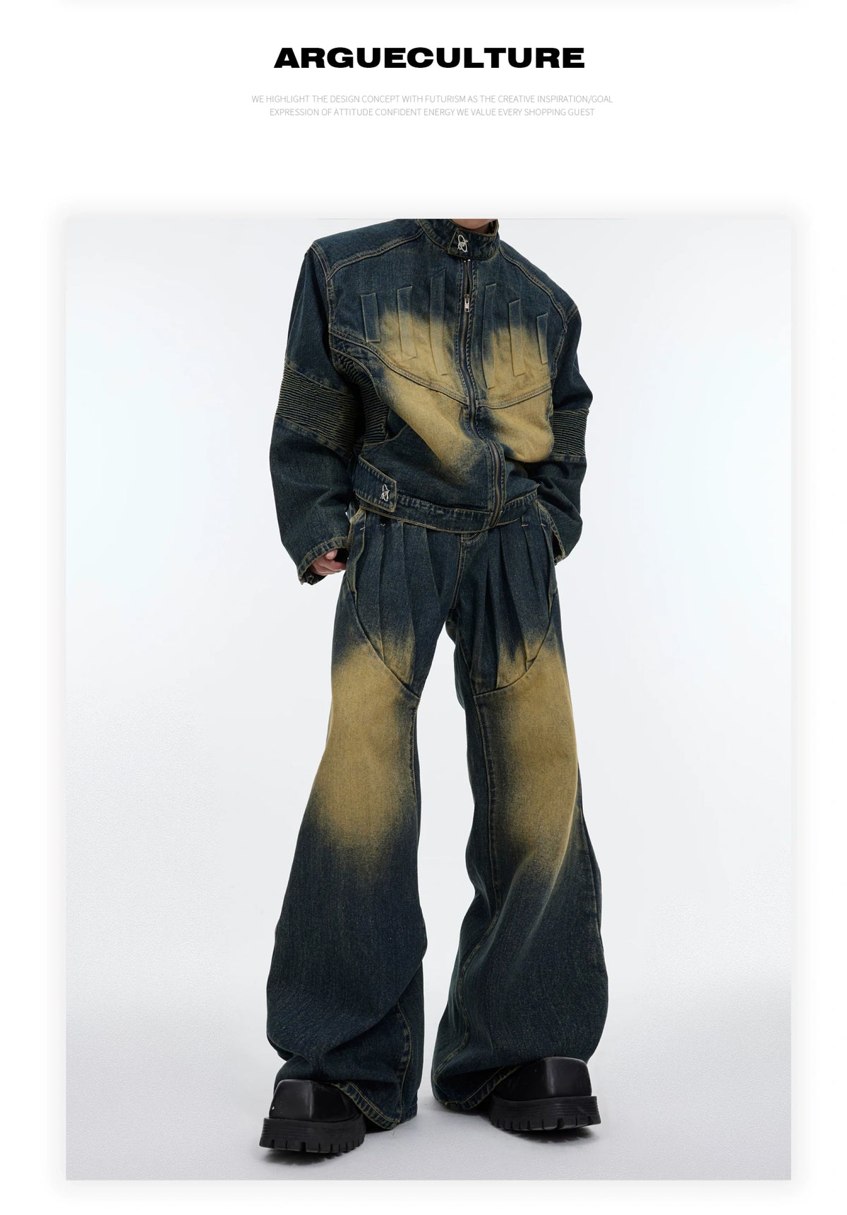 Deconstructed Washed Denim Jacket and Pants | Black, Blue - detail image 13