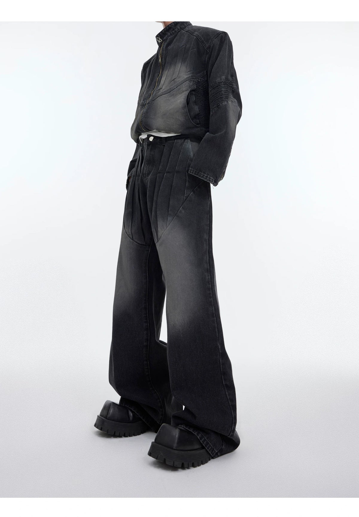 Deconstructed Washed Denim Jacket and Pants | Black, Blue - detail image 6