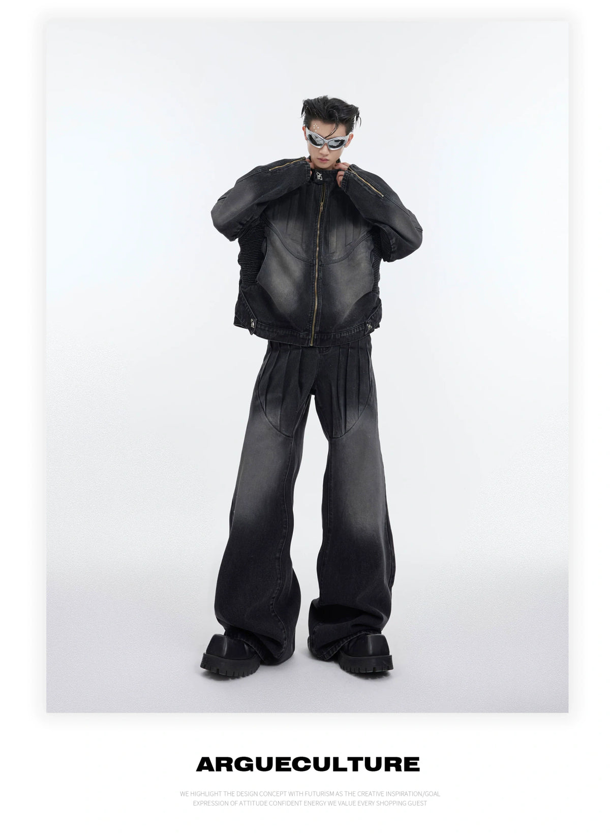 Deconstructed Washed Denim Jacket and Pants | Black, Blue - detail image 3