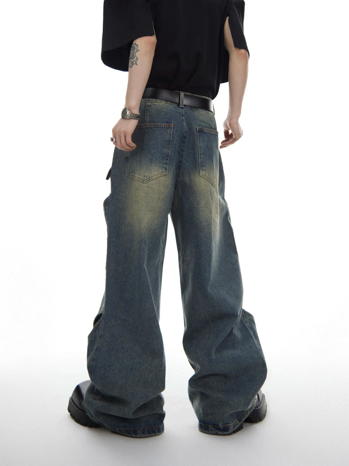 Deconstructed Washed Wide - Leg Jeans with Cut - Out - Distressed - ArguE CulturE