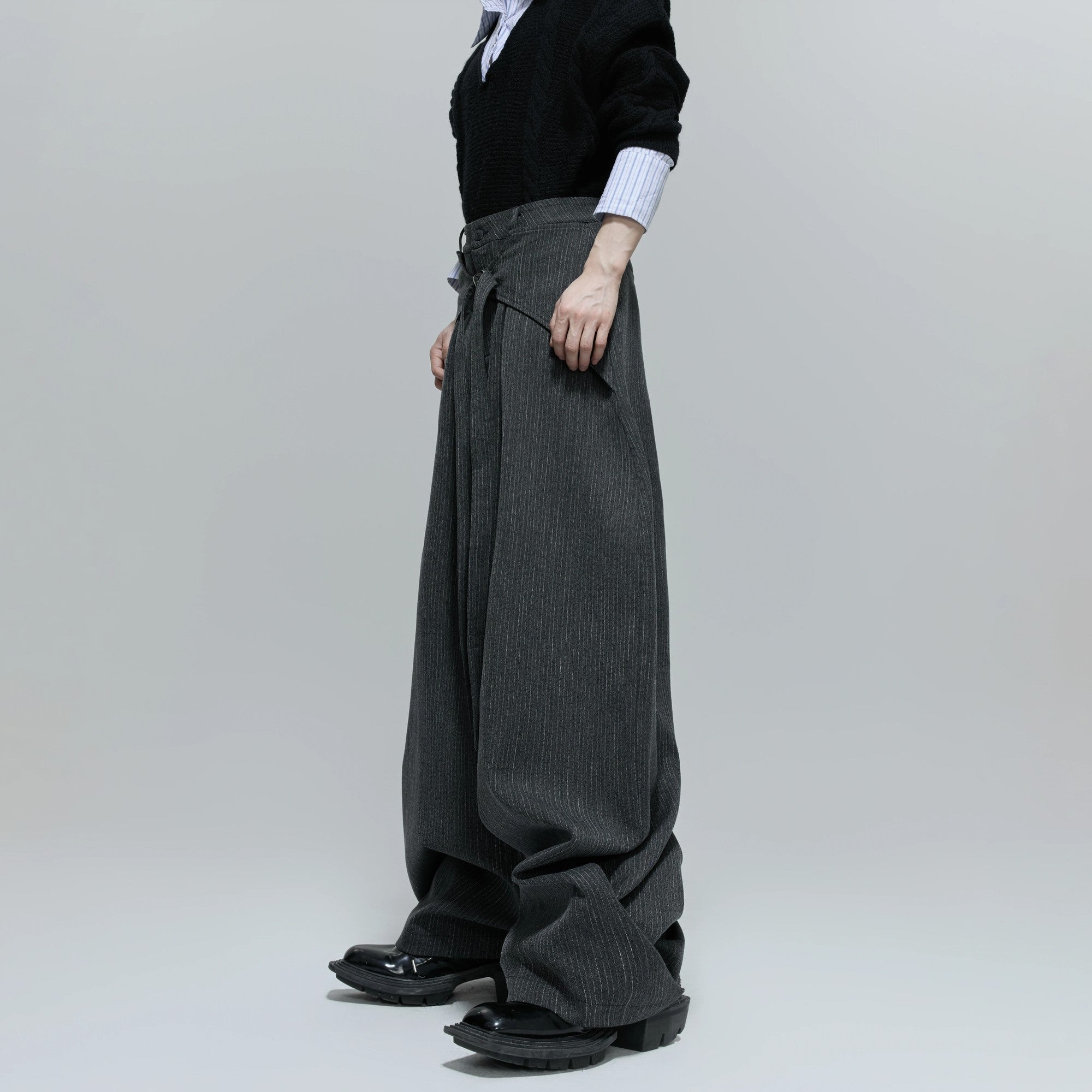 Back view of baggy silhouette pants showing the premium drape