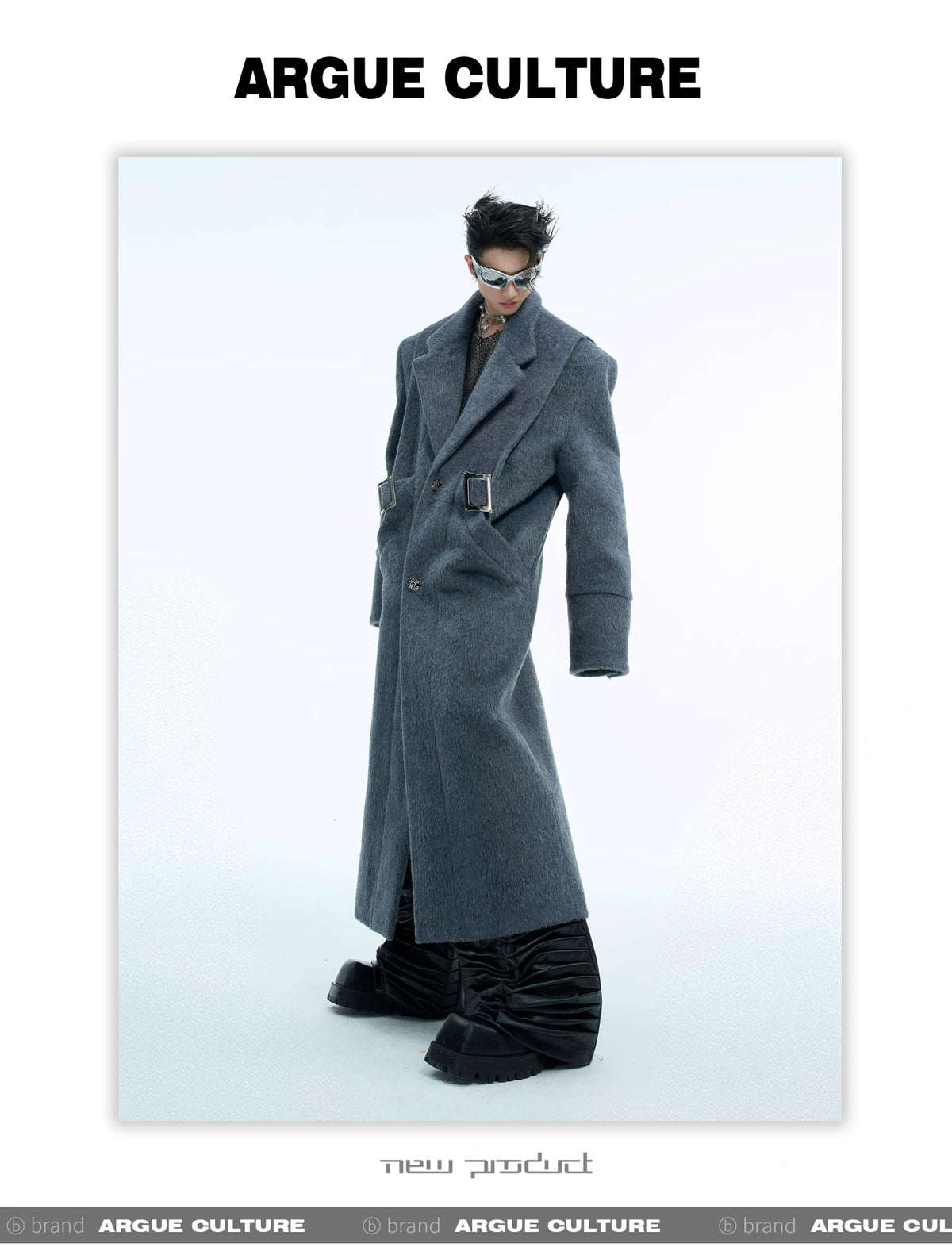 Deconstructed Wool-Blend Belted Coat with Padded Shoulders - detail image 6