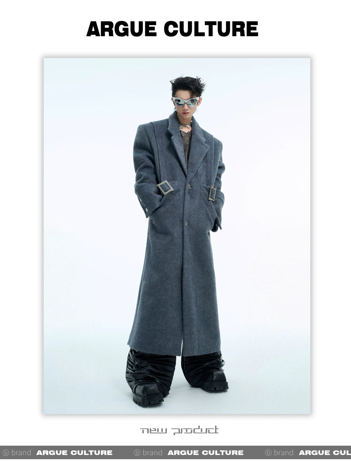 Deconstructed Wool-Blend Belted Coat with Padded Shoulders - detail image 5