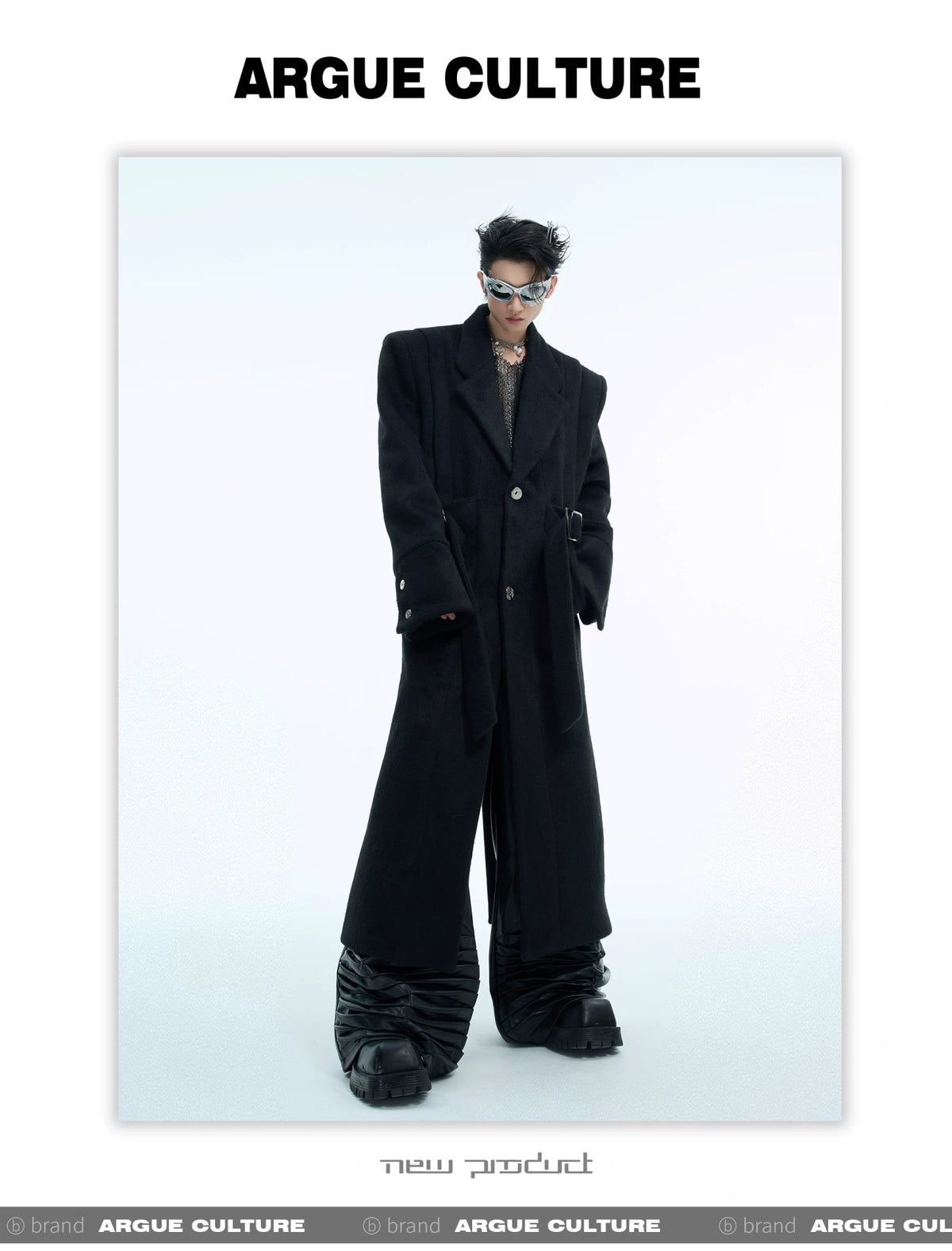 Deconstructed Wool-Blend Belted Coat with Padded Shoulders - detail image 3