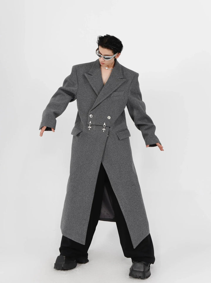 Deconstructed Woolen Overcoat with Metallic | Unisex Structured Long coat - ArguE CulturE