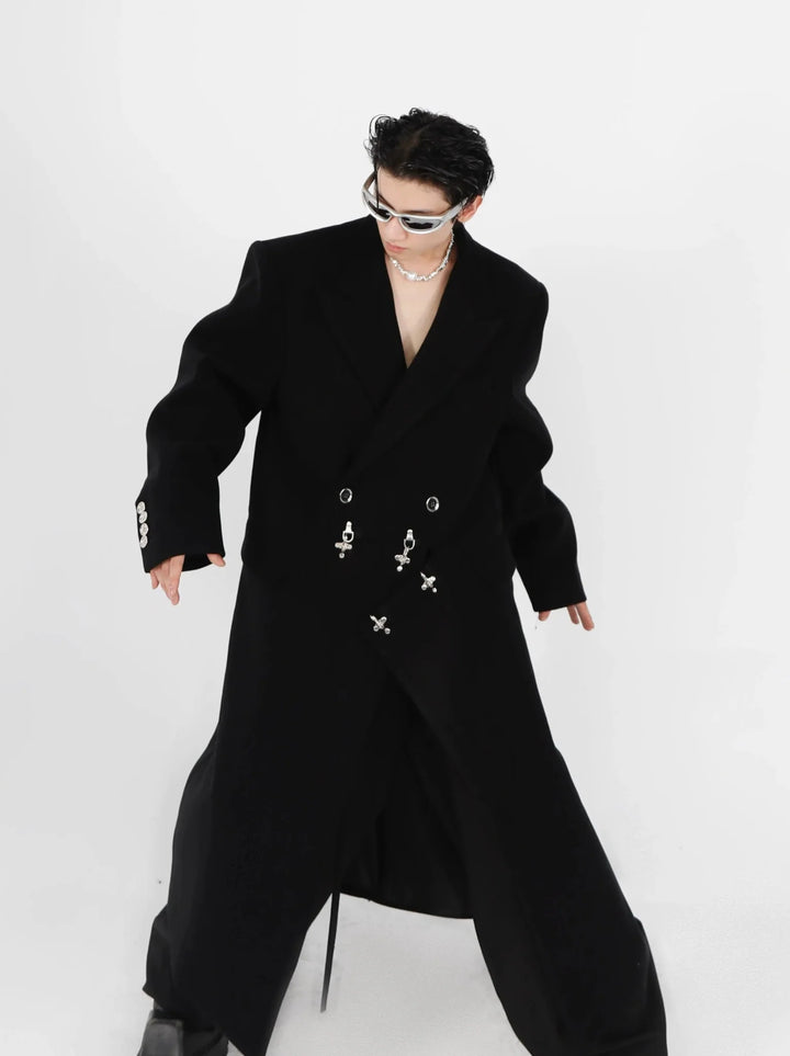 Deconstructed Woolen Overcoat with Metallic | Unisex Structured Long coat - ArguE CulturE