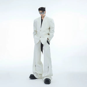 Men's black deconstructed metal zip blazer front view streetwear style