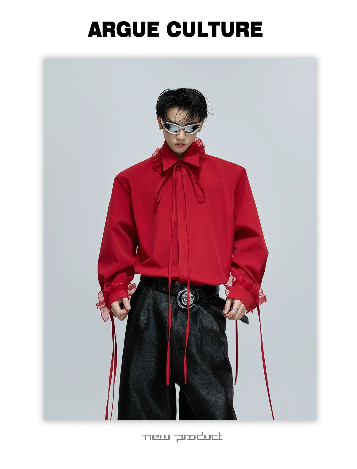 desc::detachable-shoulder-pad-lace-ribbon-unisex-loose-shirt-detail-img-8