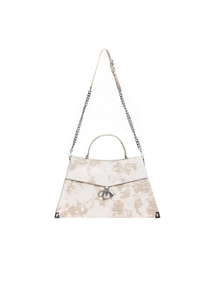 Vintage distressed black large tote bag with 3D embossed metal buckle