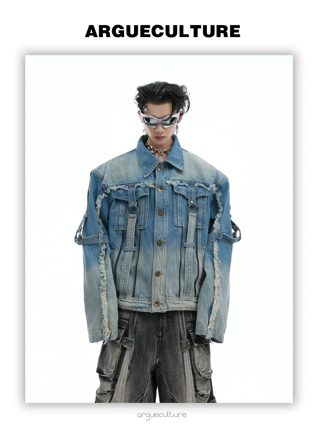desc::distressed-deconstructed-denim-jacket-gradient-wash-streetwear-detail-img-5