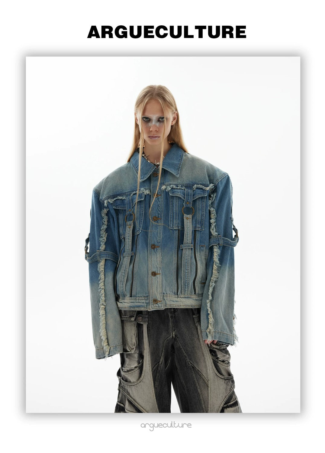 desc::distressed-deconstructed-denim-jacket-gradient-wash-streetwear-detail-img-6