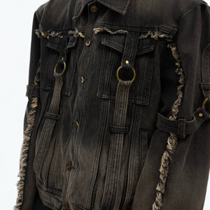 Close up of deconstructed ribbon straps and buckle design