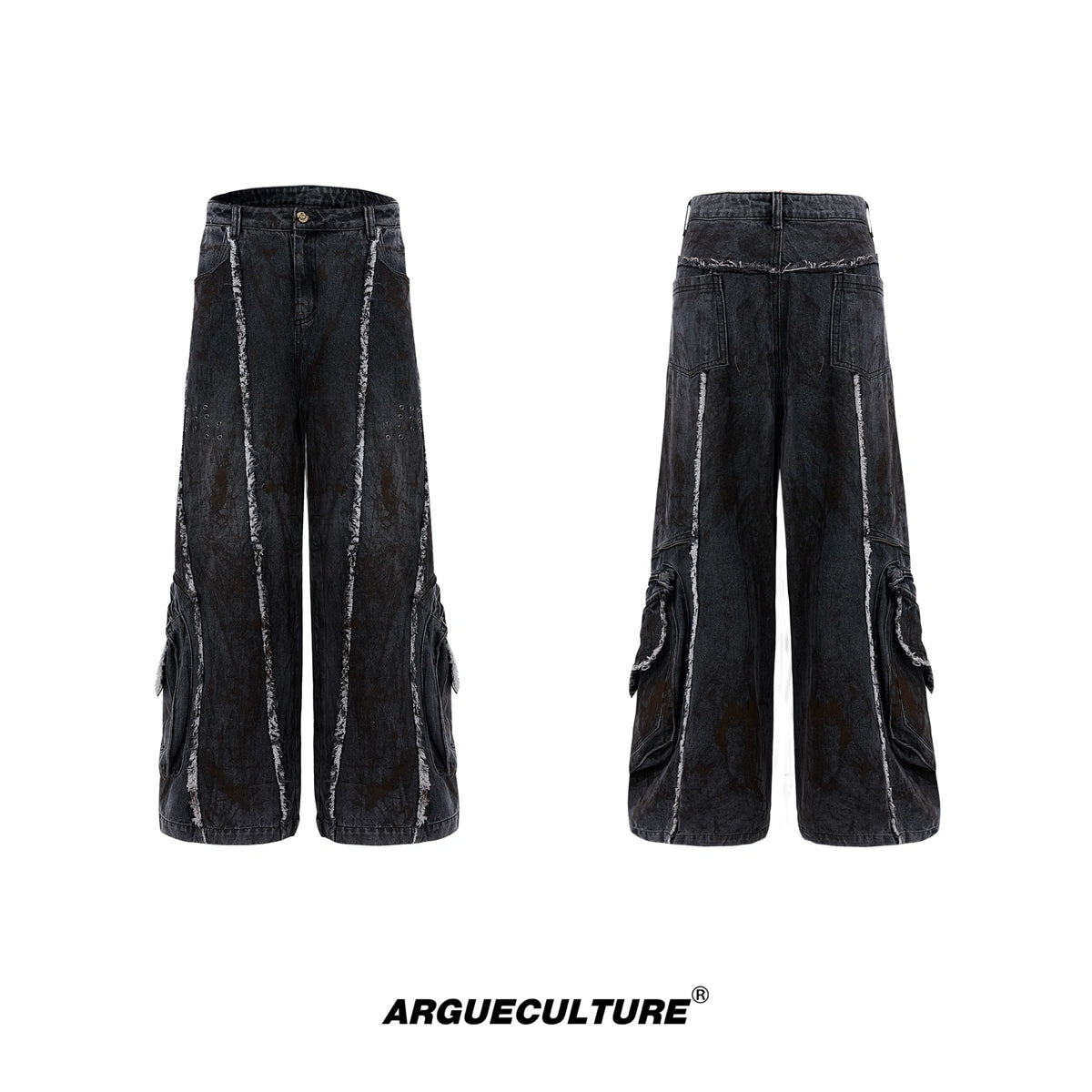 Distressed Deconstructed Denim Jacket & Pants Set - Washed Black Pants