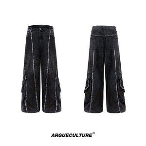 Distressed Deconstructed Denim Jacket & Pants Set - Washed Black Pants