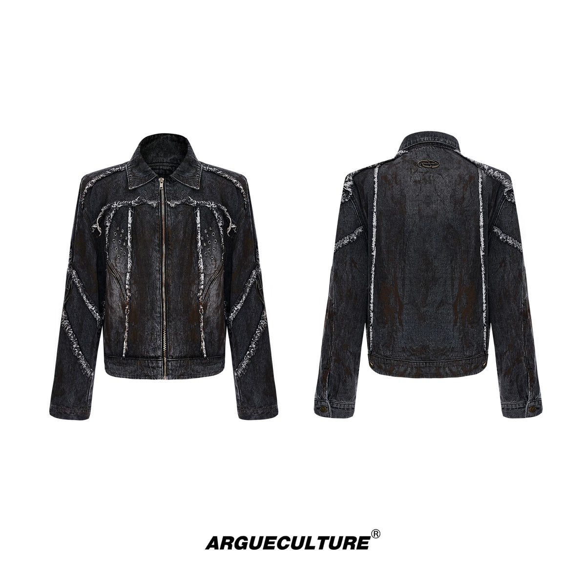 Distressed Deconstructed Denim Jacket & Pants Set - Washed Black Jacket