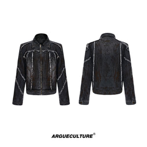 Distressed Deconstructed Denim Jacket & Pants Set - Washed Black Jacket