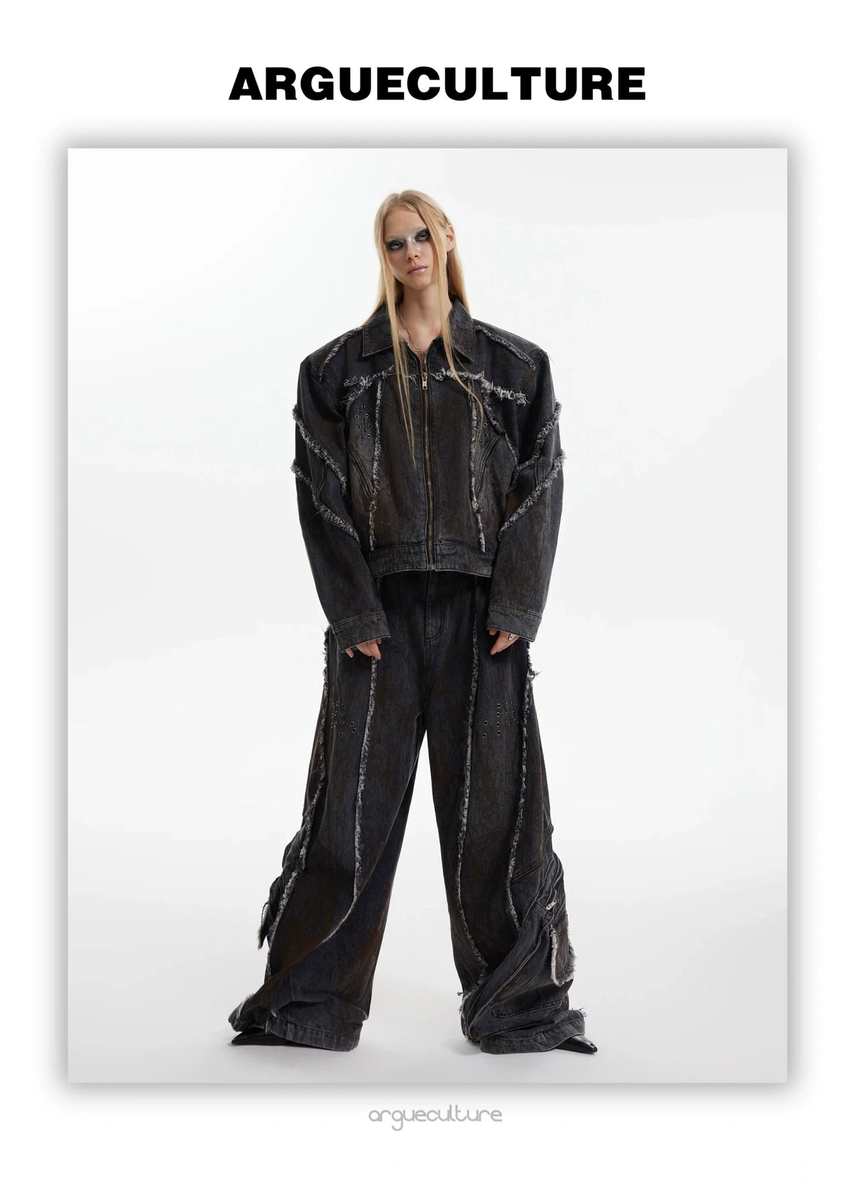 Distressed Deconstructed Denim Jacket & Pants Set - detail image 5