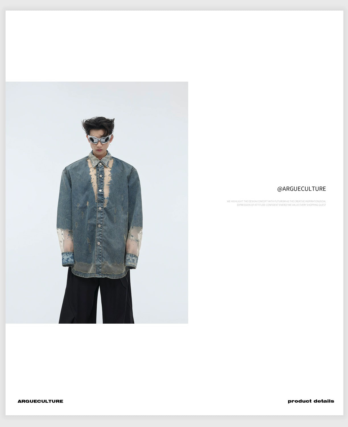 desc::distressed-deconstructed-denim-shirt-lace-patchwork-top-detail-img-5