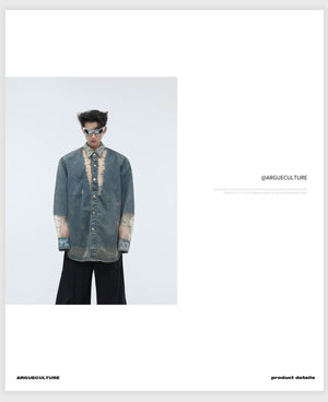 desc::distressed-deconstructed-denim-shirt-lace-patchwork-top-detail-img-5