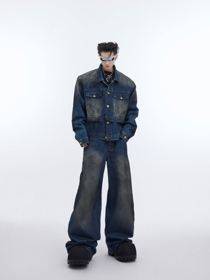 Distressed Denim Suit with Double - Layer Jacket and Wasteland Jeans - ArguE CulturE