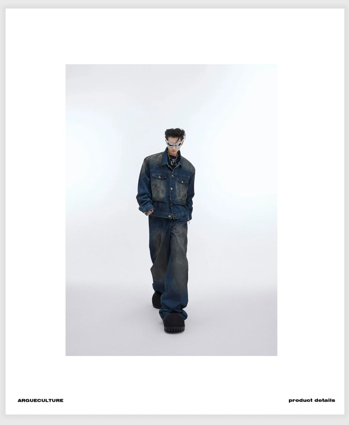 Distressed Denim Suit with Double - Layer Jacket and Wasteland Jeans - ArguE CulturE