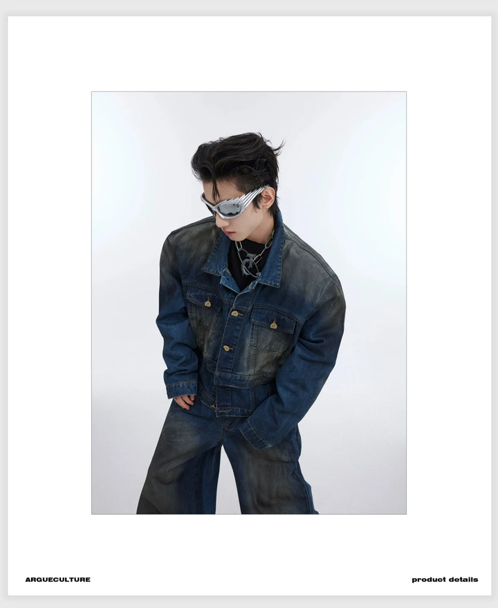 Distressed Denim Suit with Double - Layer Jacket and Wasteland Jeans - ArguE CulturE