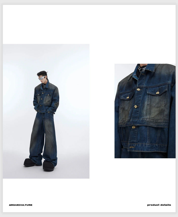 Distressed Denim Suit with Double - Layer Jacket and Wasteland Jeans - ArguE CulturE