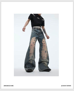 desc::distressed-hollow-out-flare-jeans-vintage-gradient-denim-detail-img-4