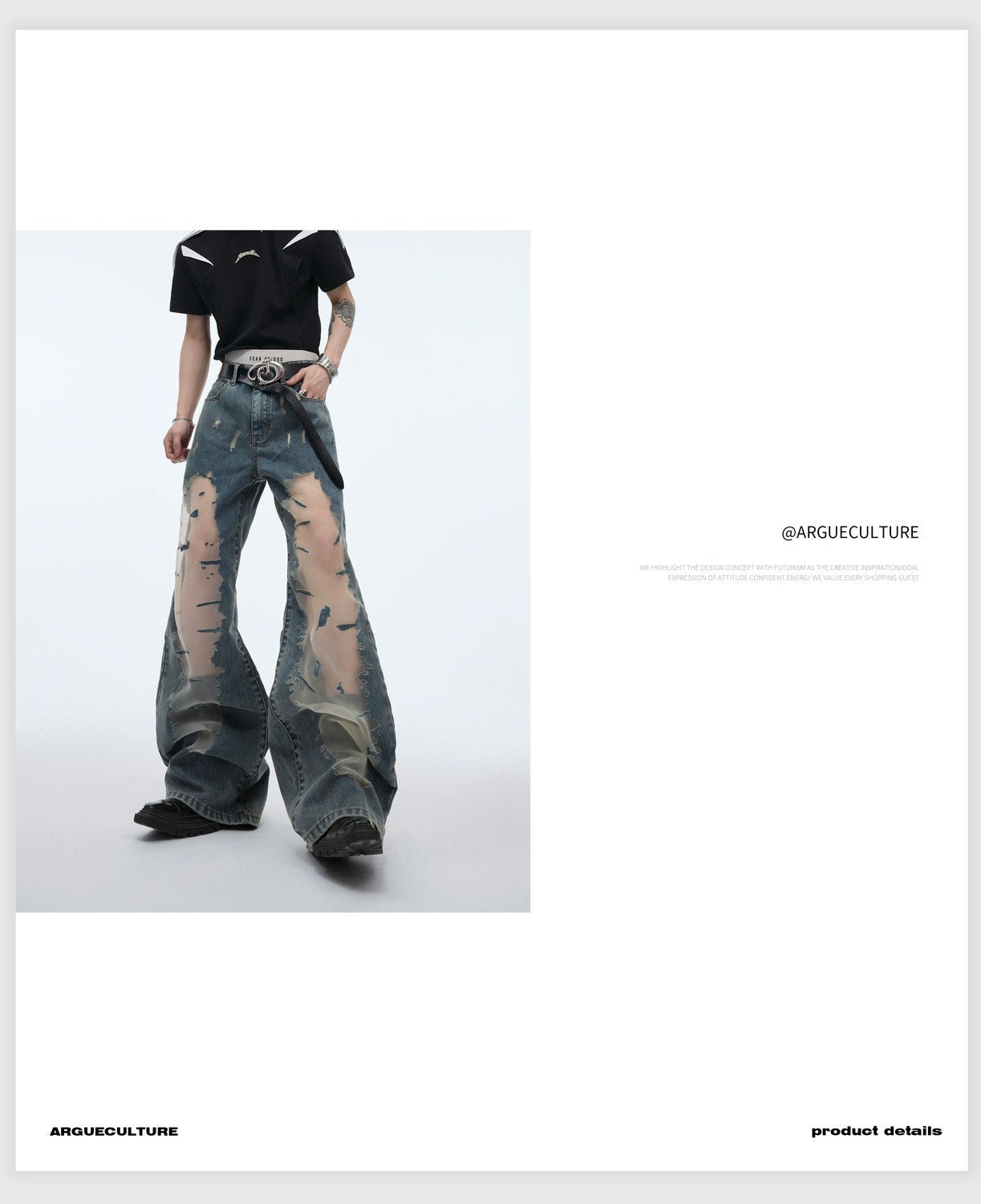 desc::distressed-hollow-out-flare-jeans-vintage-gradient-denim-detail-img-5