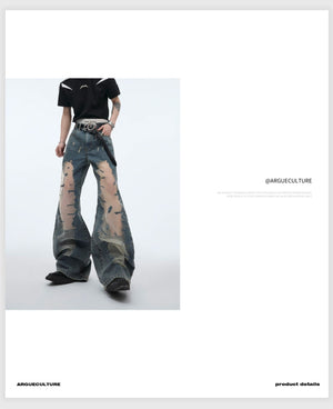 desc::distressed-hollow-out-flare-jeans-vintage-gradient-denim-detail-img-5
