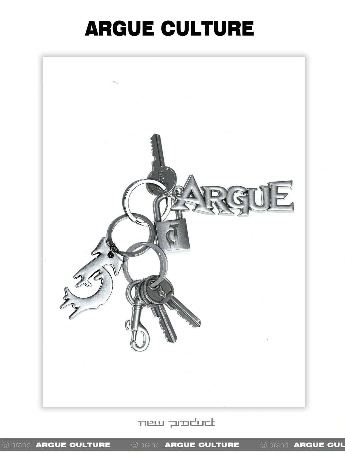 Distressed Metal Logo Keychain with Buckle Detail - detail image 1