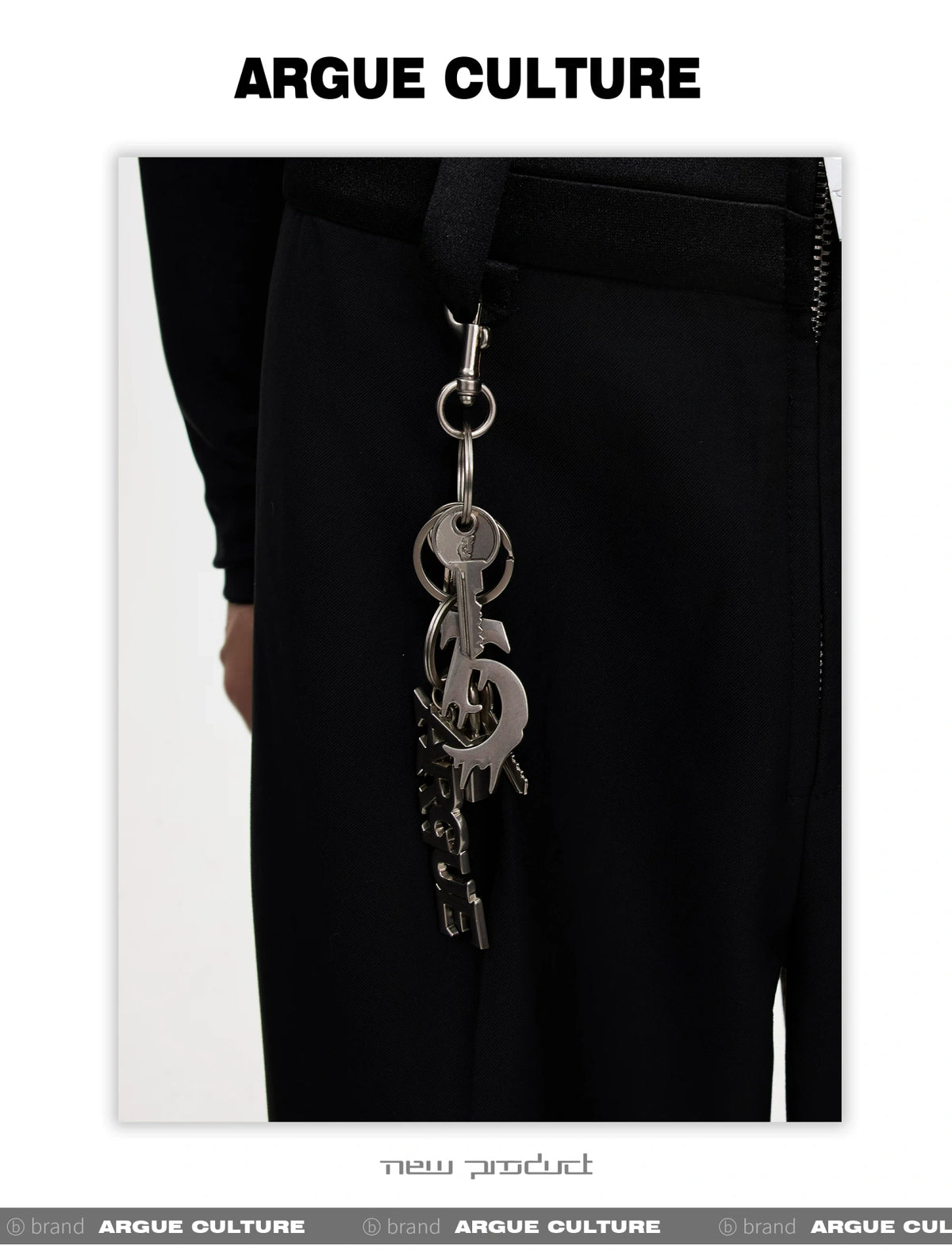 Distressed Metal Logo Keychain with Buckle Detail - detail image 4