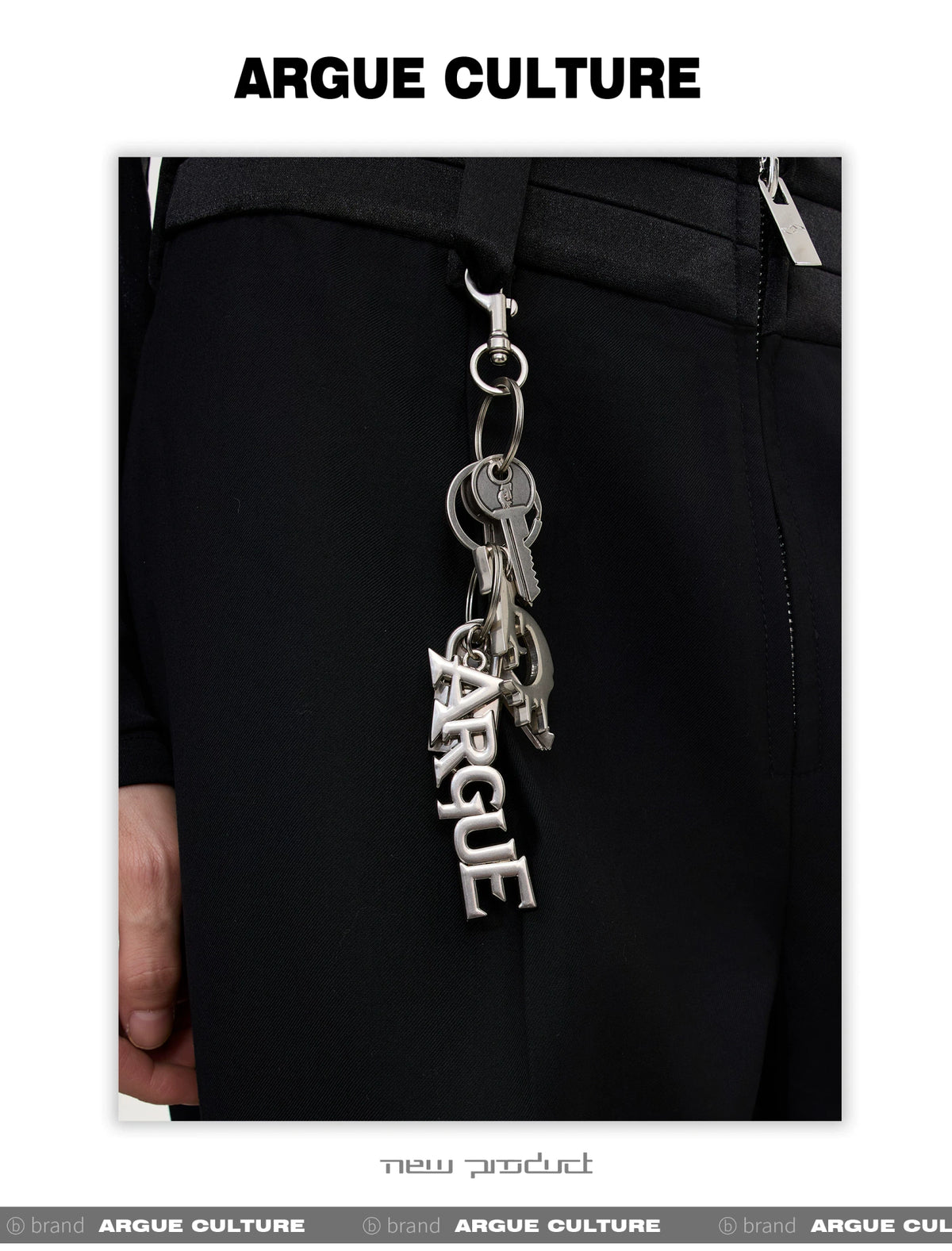 Distressed Metal Logo Keychain with Buckle Detail - detail image 5