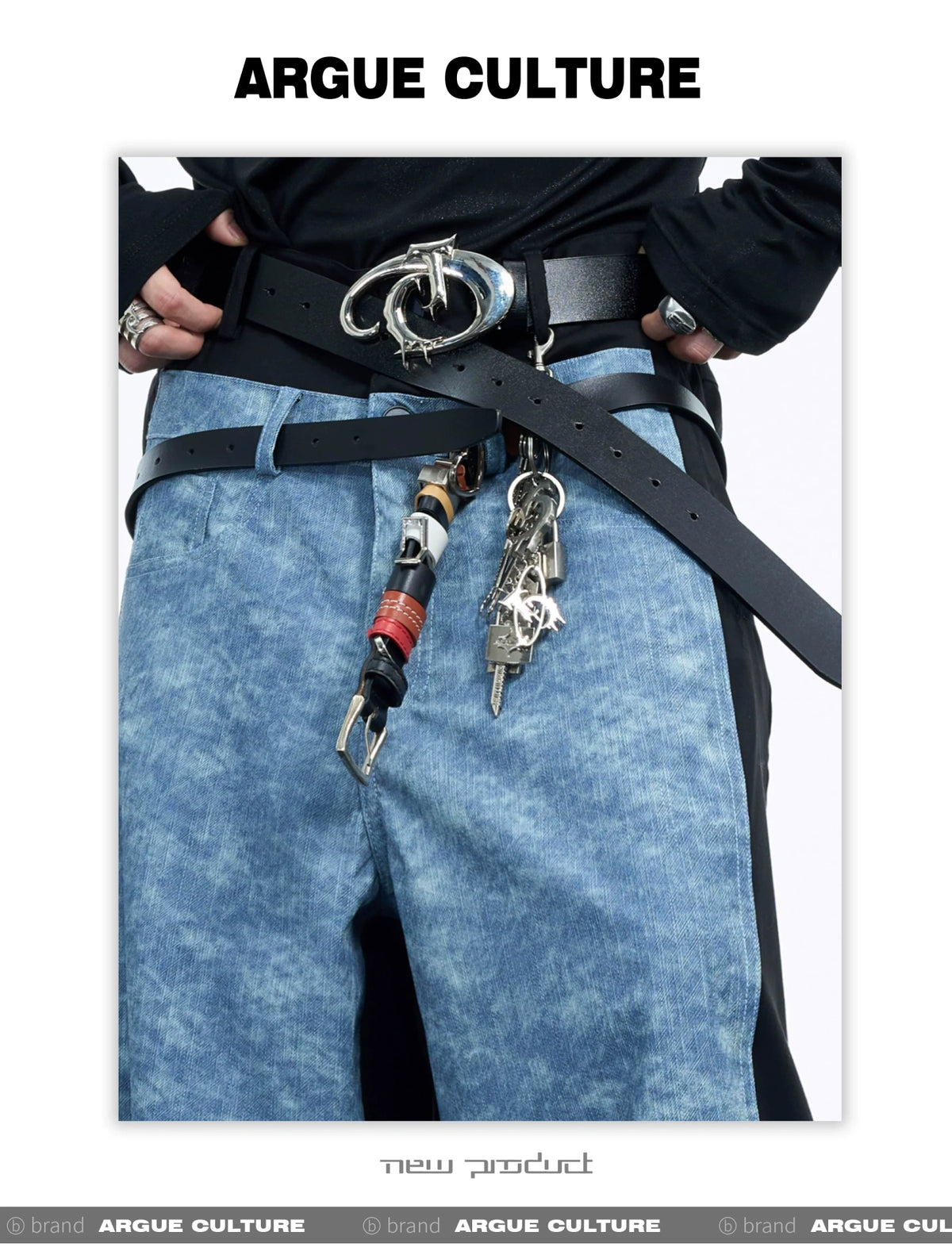 Distressed Metal Logo Keychain with Buckle Detail - detail image 3