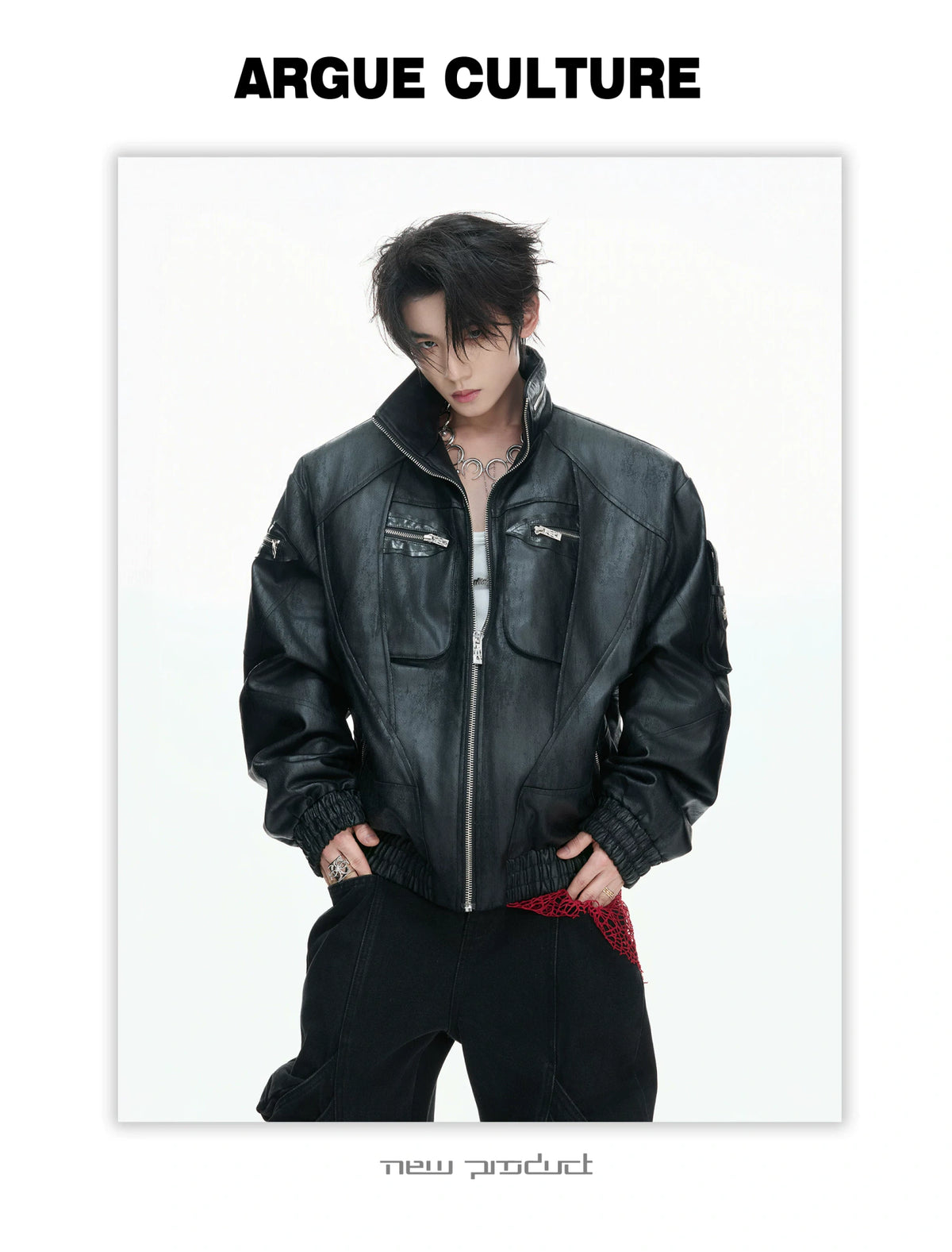 Distressed Multi-Zip Faux Leather Stand Collar Jacket - detail image 4