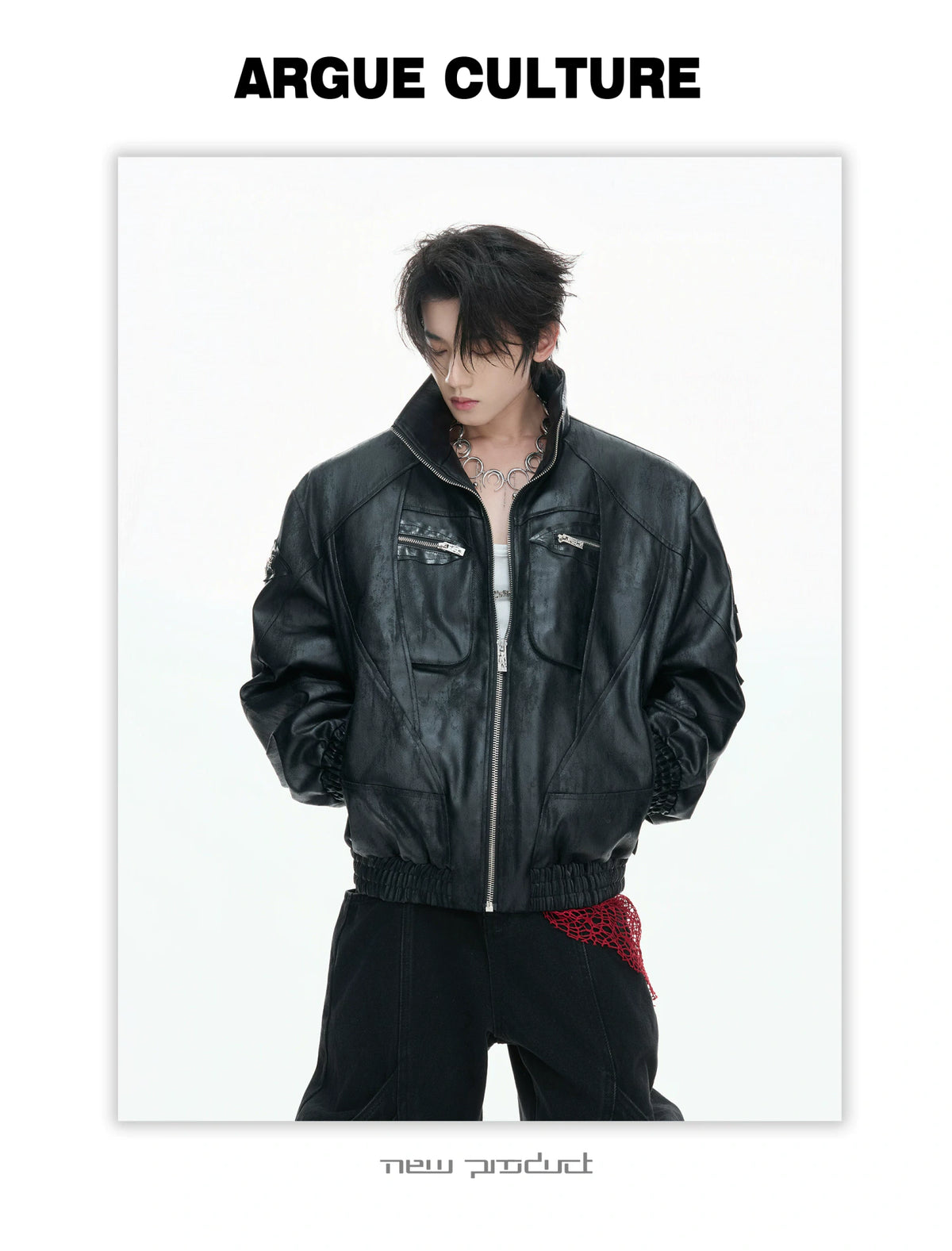 Distressed Multi-Zip Faux Leather Stand Collar Jacket - detail image 6
