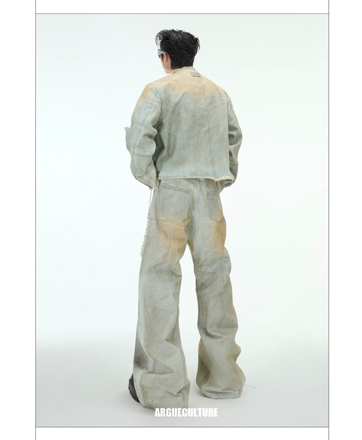 desc::distressed-pearl-denim-jacket-flare-jeans-streetwear-set-detail-img-12